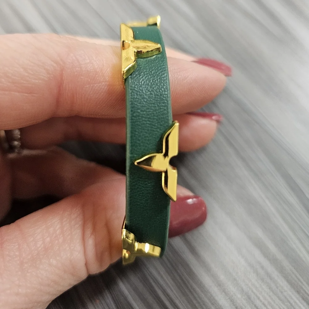 NEW Vegan Leather Buckle Bracelet - Moody Green + Gold